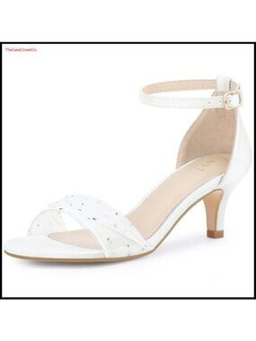 Rhinestone Mesh Strap Ankle Strap Kitten Heel Sandals